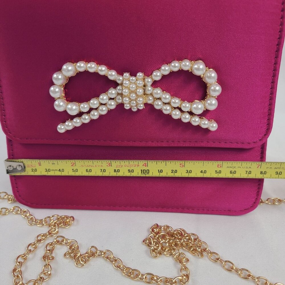 NWT Shiraleah Magenta Maude Mini Top Handle Bag With Pearl Bow & Chain Strap - Picture 6 of 9